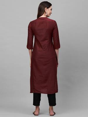 Indo Era Maroon Striped Straight Kurta 2