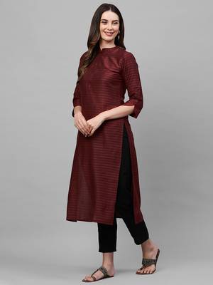 Indo Era Maroon Striped Straight Kurta 3