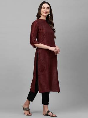 Indo Era Maroon Striped Straight Kurta 4
