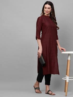 Indo Era Maroon Striped Straight Kurta 5