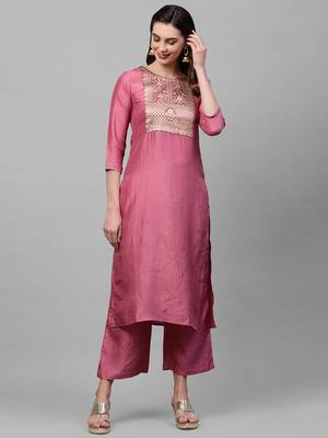 Indo Era Pink Solid Straight Kurta 1