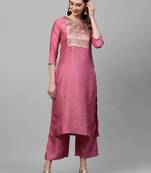 Indo Era Pink Solid Straight Kurta