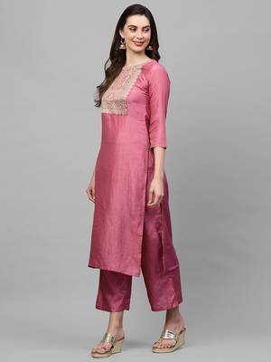 Indo Era Pink Solid Straight Kurta 4
