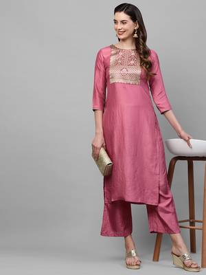 Indo Era Pink Solid Straight Kurta 5