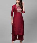 Indo Era Maroon Solid Straight Kurta