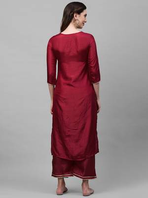 Indo Era Maroon Solid Straight Kurta 2