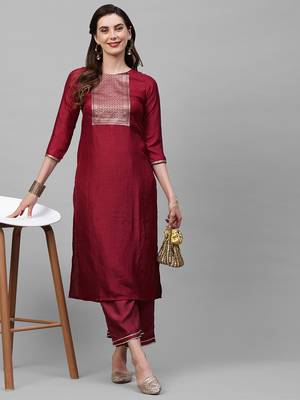 Indo Era Maroon Solid Straight Kurta 5