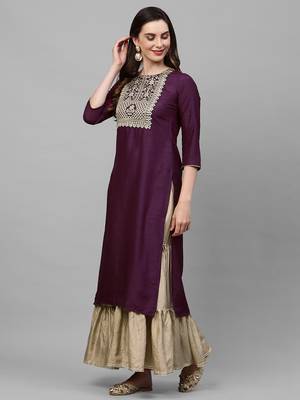 Indo Era Wine Solid Straight Kurta 4