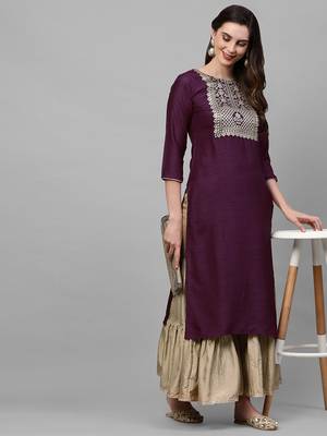 Indo Era Wine Solid Straight Kurta 5