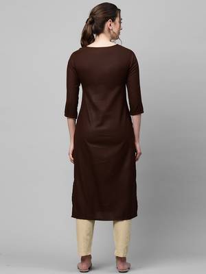 Indo Era Brown Solid Straight Kurta 2