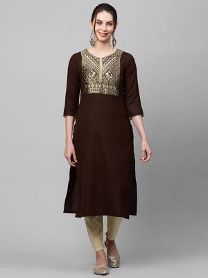 Indo Era Brown Solid Straight Kurta 5