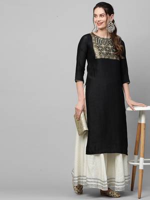 Indo Era Black Solid Straight Kurta 1