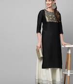 Indo Era Black Solid Straight Kurta