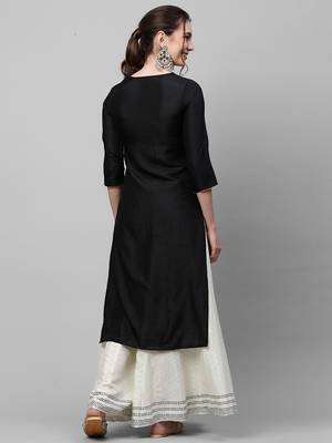 Indo Era Black Solid Straight Kurta 2