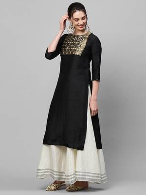 Indo Era Black Solid Straight Kurta 3