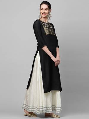 Indo Era Black Solid Straight Kurta 4