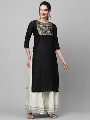 Indo Era Black Solid Straight Kurta 5