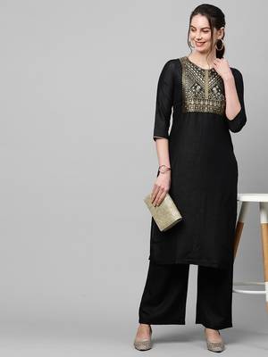Indo Era Black Solid Straight Kurta 1