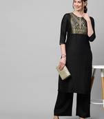 Indo Era Black Solid Straight Kurta