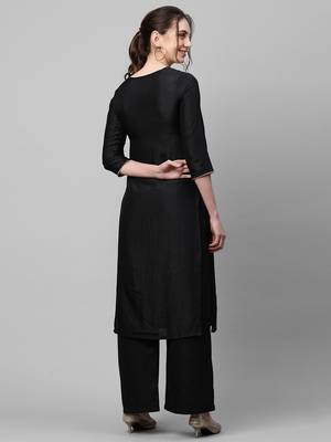 Indo Era Black Solid Straight Kurta 2