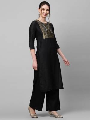 Indo Era Black Solid Straight Kurta 4