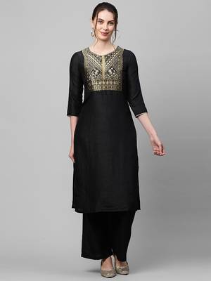 Indo Era Black Solid Straight Kurta 5