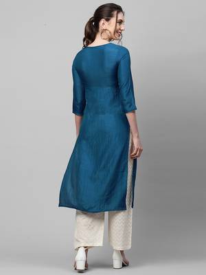Indo Era Navy Blue Solid Straight Kurta 2
