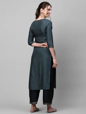 Indo Era Grey Solid Straight Kurta 2