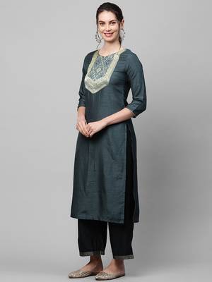 Indo Era Grey Solid Straight Kurta 3