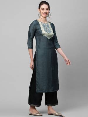 Indo Era Grey Solid Straight Kurta 4