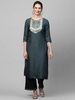 Indo Era Grey Solid Straight Kurta 5