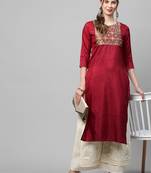 Indo Era Maroon Solid Straight Kurta