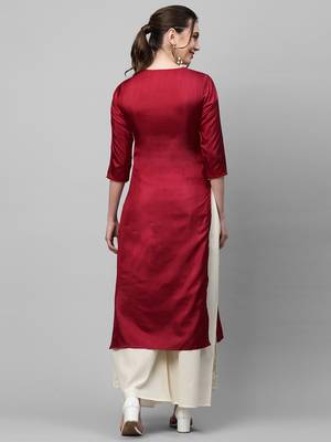 Indo Era Maroon Solid Straight Kurta 2