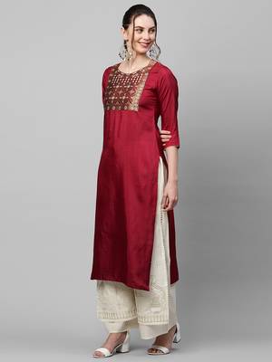 Indo Era Maroon Solid Straight Kurta 3