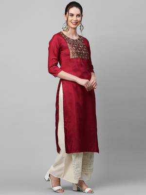 Indo Era Maroon Solid Straight Kurta 4