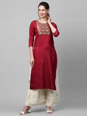 Indo Era Maroon Solid Straight Kurta 5