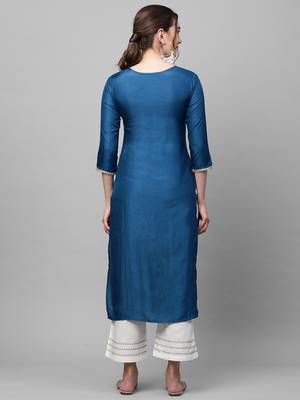 Indo Era Blue Solid Straight Kurta 2