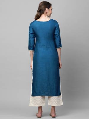 Indo Era Blue Solid Straight Kurta 2