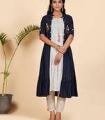 Vbuyz Women's Embroidered Flare Rayon Blue Stitched Kurta With Shrug