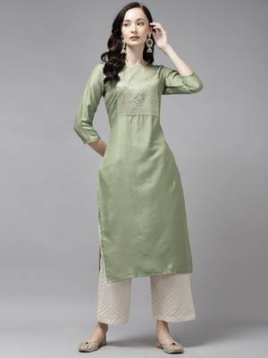 Indo Era Green Solid Straight Kurta 1