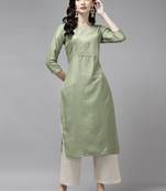 Indo Era Green Solid Straight Kurta
