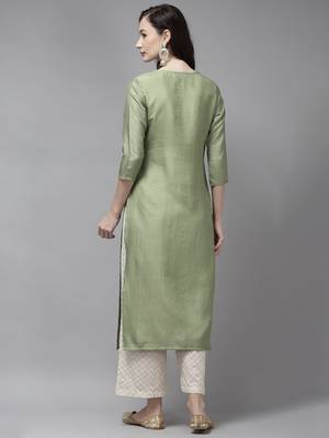 Indo Era Green Solid Straight Kurta 2