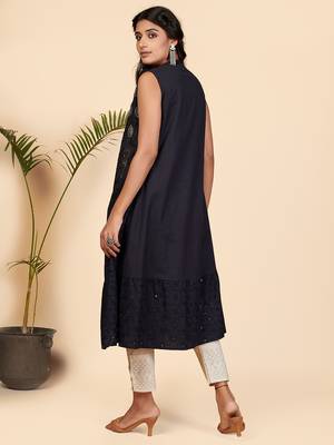 Vbuyz Women's Embellished Flare Rayon Blue Stitched Kurta With Shrug 3