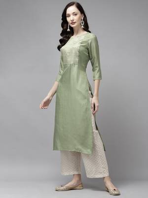Indo Era Green Solid Straight Kurta 3