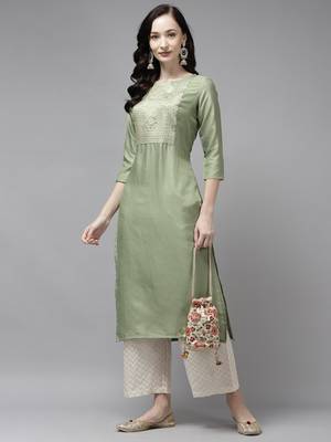 Indo Era Green Solid Straight Kurta 4