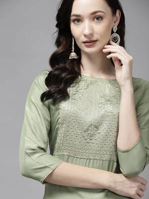 Indo Era Green Solid Straight Kurta 5