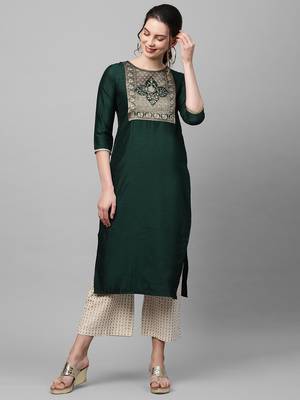 Indo Era Green Solid Straight Kurta 1