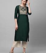 Indo Era Green Solid Straight Kurta