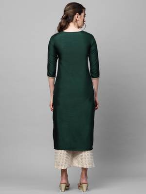 Indo Era Green Solid Straight Kurta 2