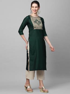 Indo Era Green Solid Straight Kurta 3